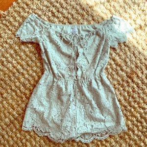 Tobi Off Shoulder Lace Romper